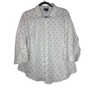 Liz Claiborne Woman's Size 1X Tailored Fit Stretch 3/4 Sleeve Button Down Birds